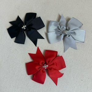 New! Adorable A Touch Of Sparkle Crystal Handmade Clip In Hair Bows Lot Of 3
